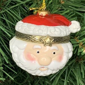 Jolly Santa Clause Porcelain Hinged Trinket Box Christmas Ornament
